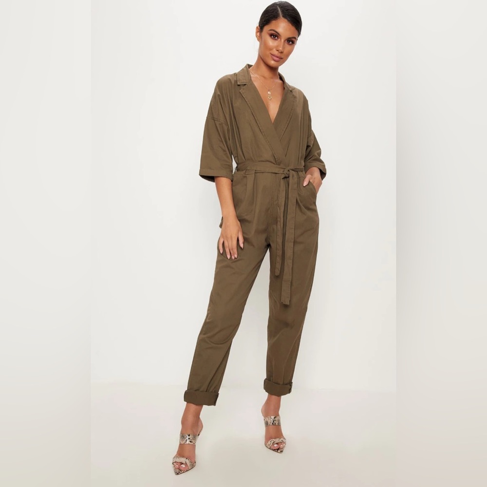 Khaki Denim Utility Jumpsuit. Only worn once! Perfect condition